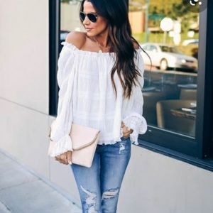 Vici Aakaa Spur Of The Moment Ruffle White Blouse